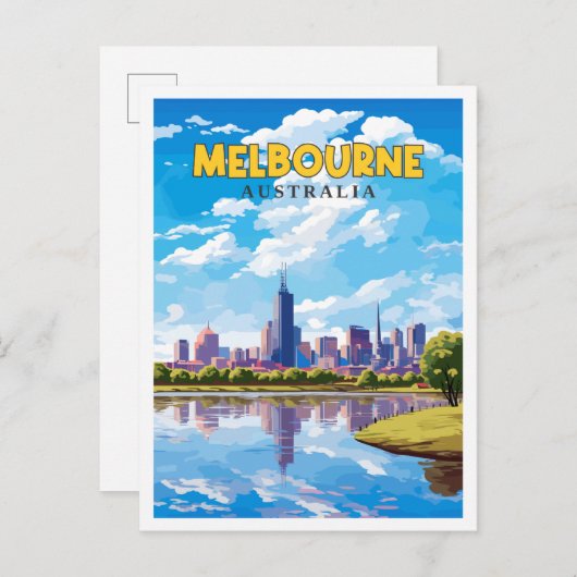 Melbourne Australië vintage reisillustratie Briefkaart (Voorkant / Achterkant)