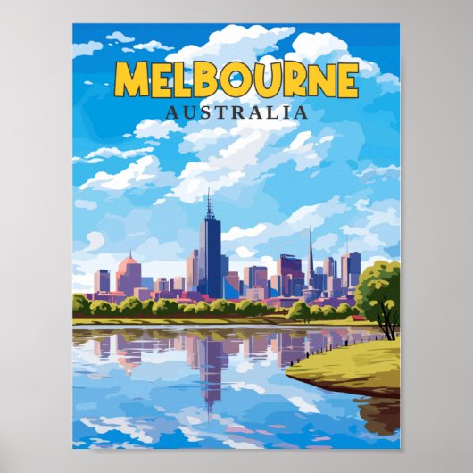 Melbourne Australië vintage reisillustratie Poster (Voorkant)