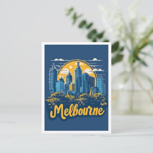 Melbourne Australië Vintage Travel Illustratie Briefkaart (Staand voorkant)
