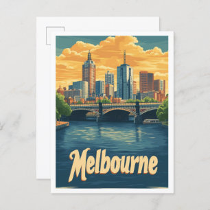 Melbourne Australië Vintage Travel Illustratie Briefkaart