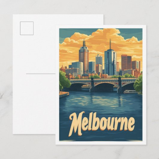 Melbourne Australië Vintage Travel Illustratie Briefkaart (Voorkant / Achterkant)