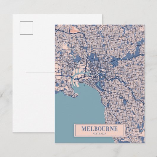 Melbourne Australië Winderige Stad Kaart Reizen (Voorkant / Achterkant)