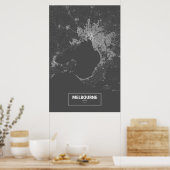 Melbourne, Australië (wit op zwart) Poster (Keuken)