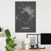 Melbourne, Australië (wit op zwart) Poster (Thuiskantoor)
