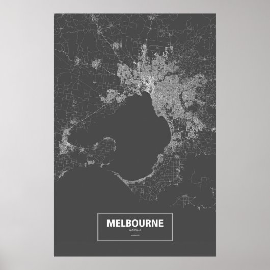 Melbourne, Australië (wit op zwart) Poster (Voorkant)