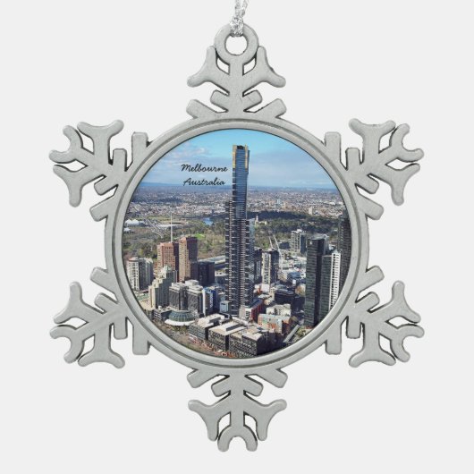 Melbourne, Australische foto van cityscape Tin Sneeuwvlok Ornament (Voorkant)