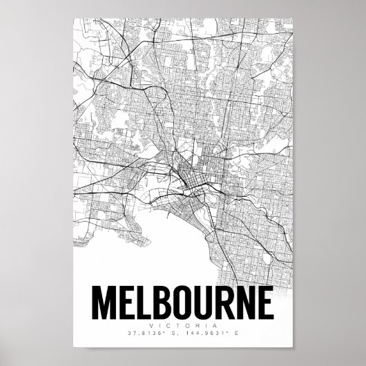 Melbourne Austrlaia Minimalist Map Art Poster (Voorkant)