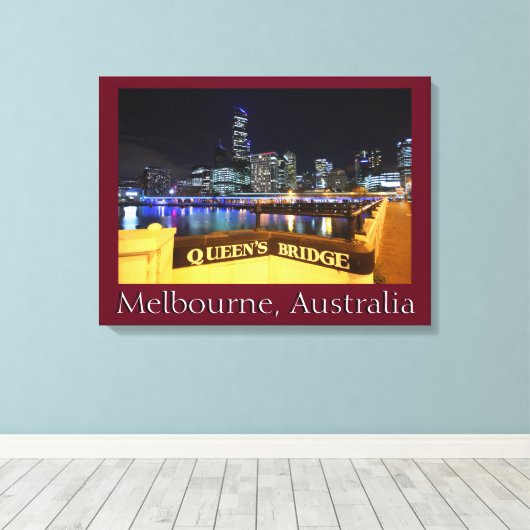 Melbourne CBD Queens Bridge City Lights Canvas Afdruk (Insitu (Houten vloer))