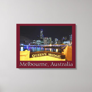 Melbourne CBD Queens Bridge City Lights Canvas Afdruk