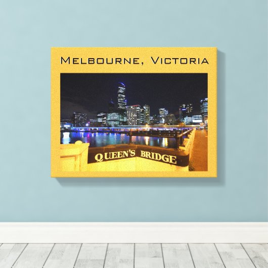 Melbourne CBD Queens Bridge City Lights Canvas Afdruk (Insitu (Houten vloer))