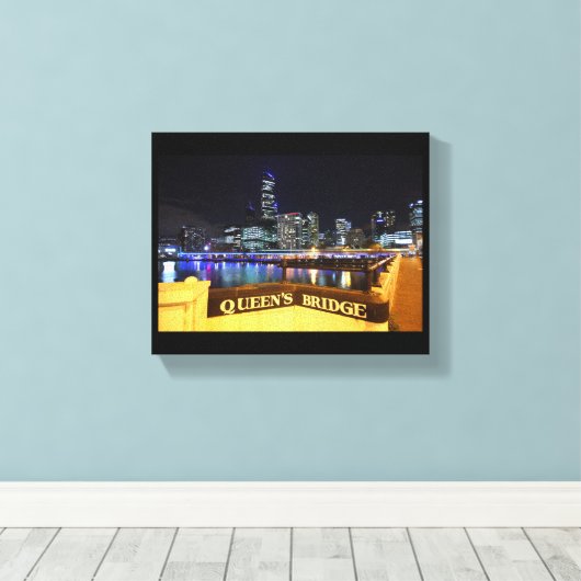 Melbourne CBD Queens Bridge City Lights Canvas Afdruk (Insitu (Houten vloer))