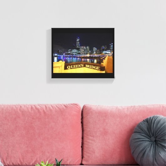 Melbourne CBD Queens Bridge City Lights Canvas Afdruk (Insitu (Woonkamer))