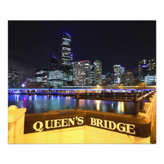 Melbourne CBD Queens Bridge City Lights Foto Afdruk (Voorkant)