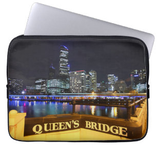 Melbourne CBD Queens Bridge City Lights Laptop Sleeve