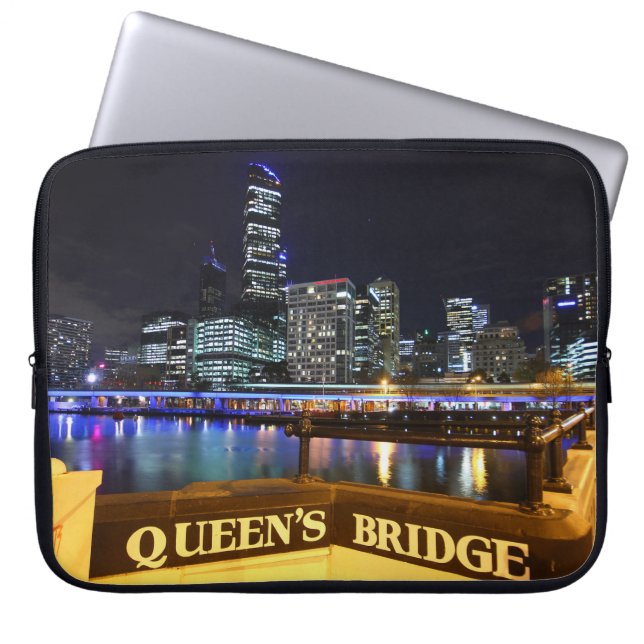 Melbourne CBD Queens Bridge City Lights Laptop Sleeve (Voorkant)