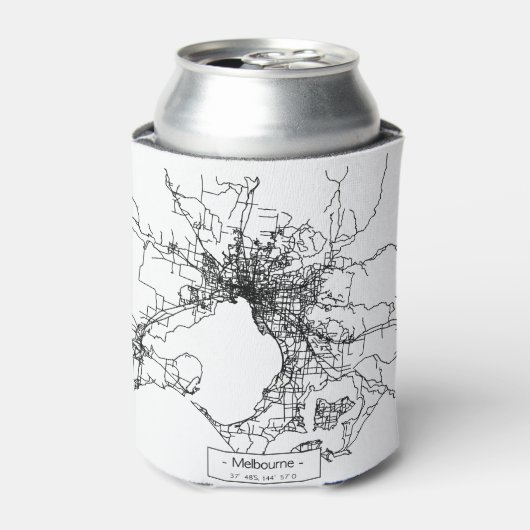 Melbourne City Street Map - zwart Blikjeskoeler (Blikje Voorkant)