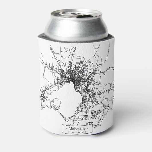 Melbourne City Street Map - zwart Blikjeskoeler (Blikje Achterkant)