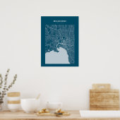 Melbourne Dark Blue City Map Poster (Keuken)