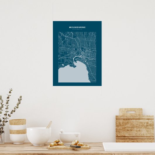 Melbourne Dark Blue City Map Poster (Keuken)