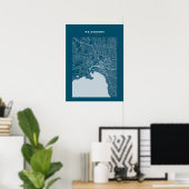 Melbourne Dark Blue City Map Poster (Thuiskantoor)