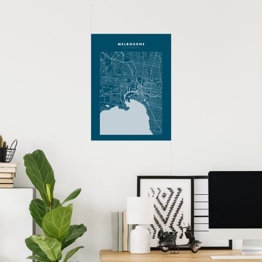 Melbourne Dark Blue City Map Poster (Thuiskantoor)