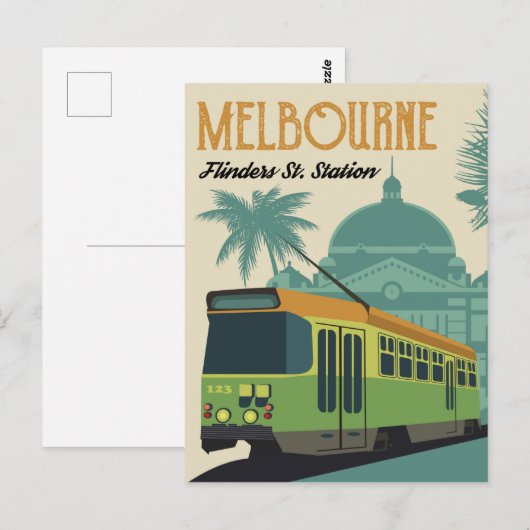Melbourne, Flinders Street Station Tram Briefkaart (Voorkant / Achterkant)