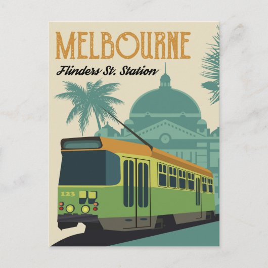 Melbourne, Flinders Street Station Tram Briefkaart (Voorkant)