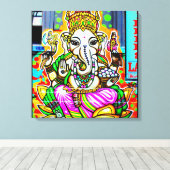 Melbourne Graffiti Street Art Ganesh Olifant Neon Canvas Afdruk (Insitu (Houten vloer))