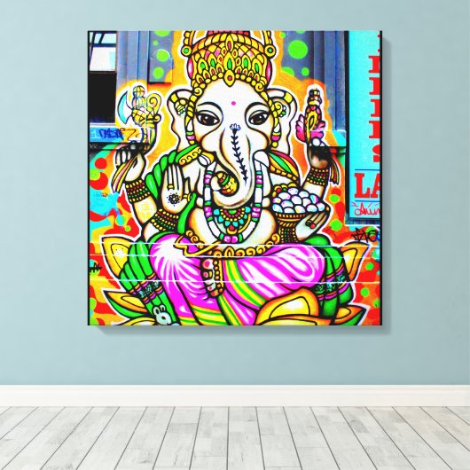 Melbourne Graffiti Street Art Ganesh Olifant Neon Canvas Afdruk (Insitu (Houten vloer))