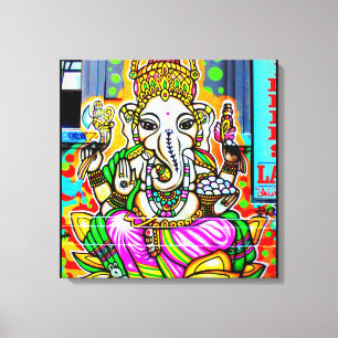 Melbourne Graffiti Street Art Ganesh Olifant Neon Canvas Afdruk