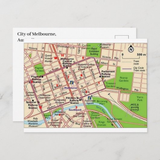melbourne map city cbd briefkaart (Voorkant / Achterkant)