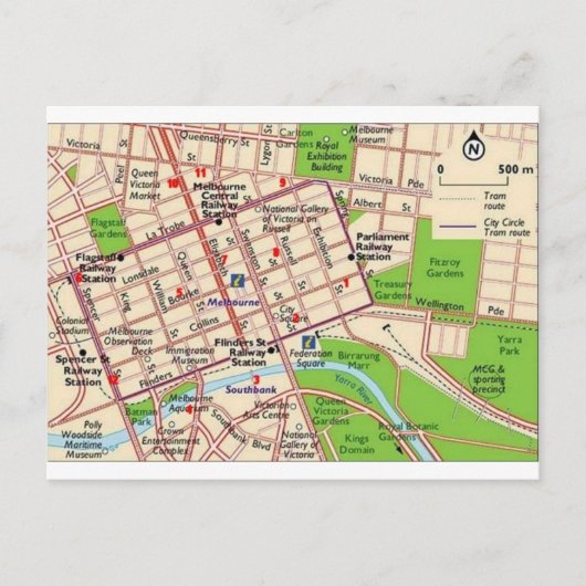 melbourne map city cbd briefkaart (Voorkant)