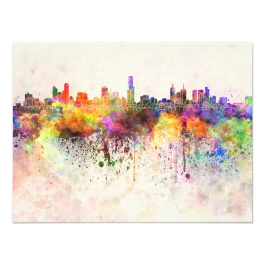 Melbourne skyline in watercolor background foto afdruk (Voorkant)