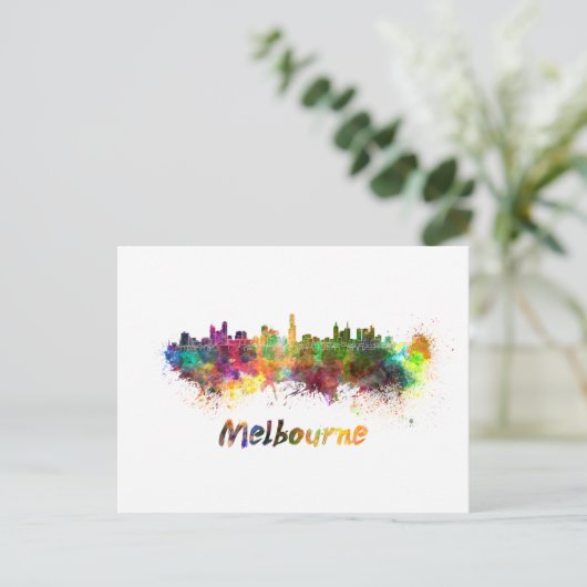 Melbourne skyline in watercolor briefkaart (Staand voorkant)