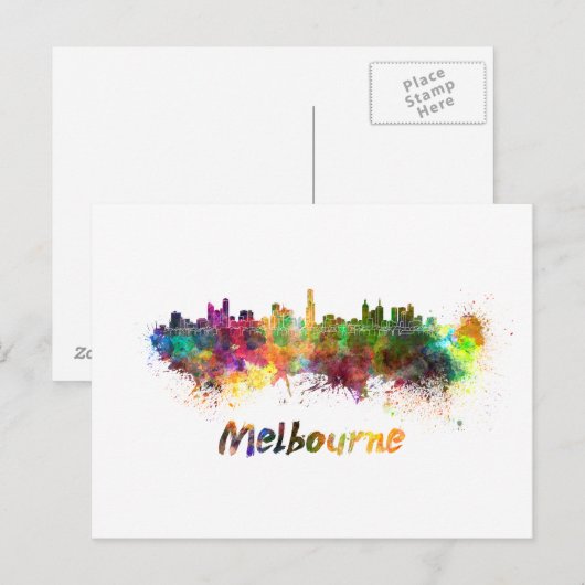 Melbourne skyline in watercolor briefkaart (Voorkant / Achterkant)
