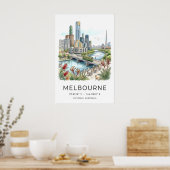Melbourne Skyline Poster - met de hand getekende s (Keuken)