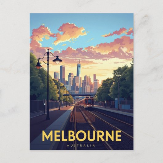 Melbourne Skyline Treinstation Briefkaart (Voorkant)