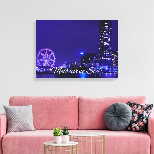 Melbourne Star Wheel met Night Skyline Canvas Art (Insitu (Woonkamer))