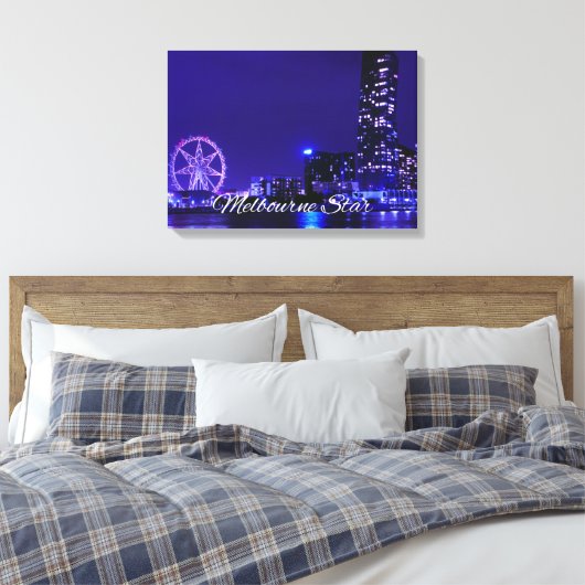 Melbourne Star Wheel met Night Skyline Canvas Art (Insitu (Slaapkamer))