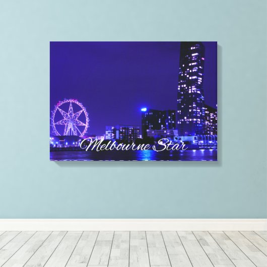 Melbourne Star Wheel met Night Skyline Canvas Art (Insitu (Houten vloer))