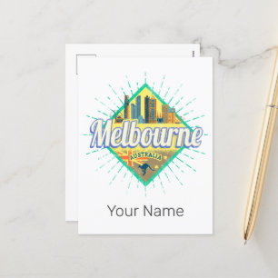 Melbourne Victoria Australia Retro Skyline  Feestdagenkaart