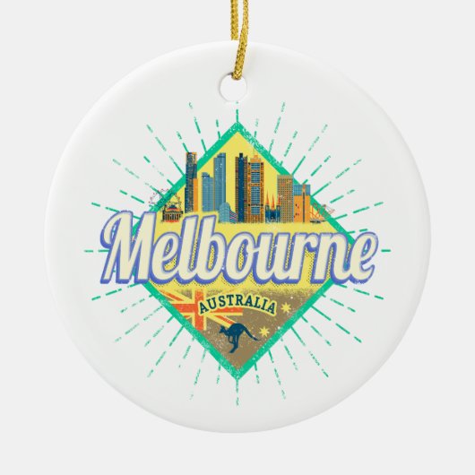 Melbourne Victoria Australia Retro Skyline  Keramisch Ornament (Voorkant)