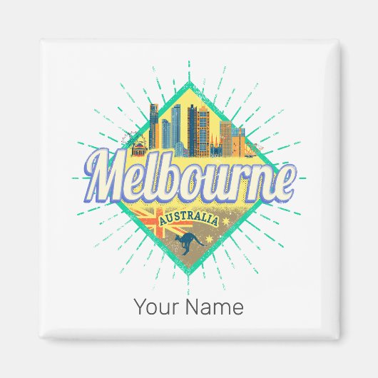 Melbourne Victoria Australia Retro Skyline Magneet (Voorkant)