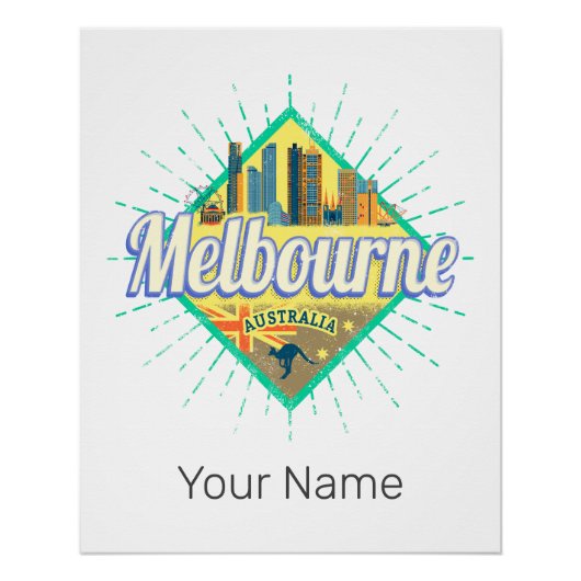 Melbourne Victoria Australia Retro Skyline  Perfect Poster (Voorkant)