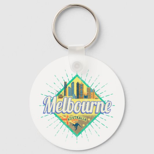 Melbourne Victoria Australia Retro Skyline  Sleutelhanger (Voorkant)