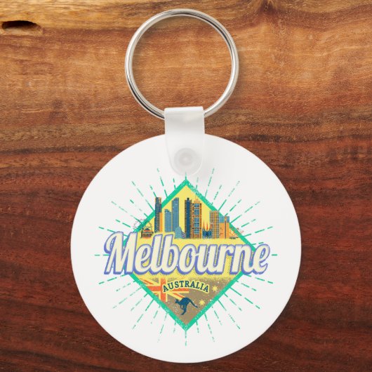 Melbourne Victoria Australia Retro Skyline  Sleutelhanger (Voorkant)