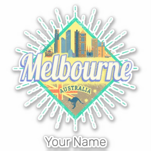 Melbourne Victoria Australia Retro Skyline  Sticker (Voorkant)