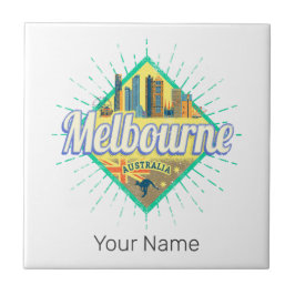 Melbourne Victoria Australia Retro Skyline Tegeltje