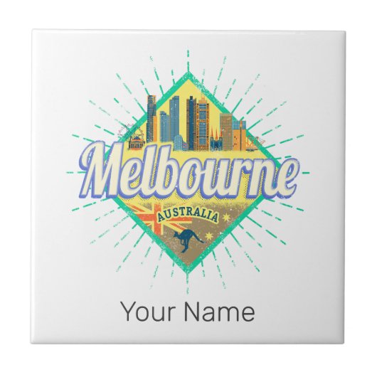 Melbourne Victoria Australia Retro Skyline  Tegeltje (Voorkant)
