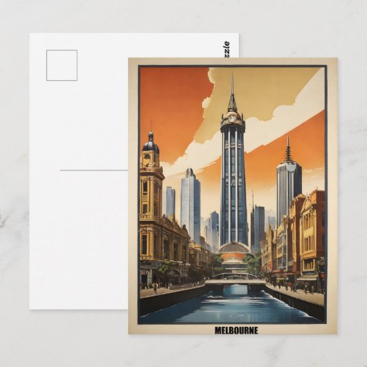 Melbourne vintage poster briefkaart (Voorkant / Achterkant)